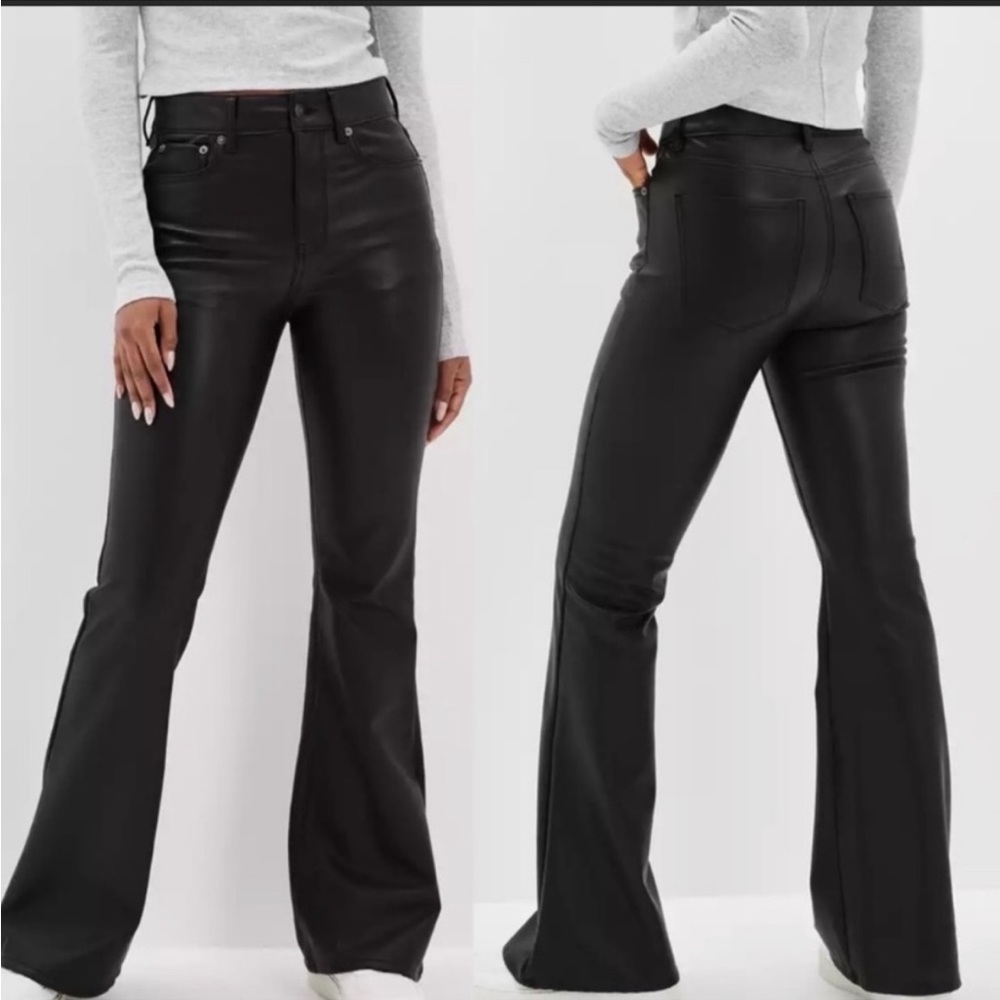 American Eagle NWT black faux leather retro vibe flare leg jeans size 12